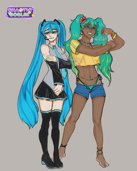 Flat Color Minimal Shading Full Body w/ extra person